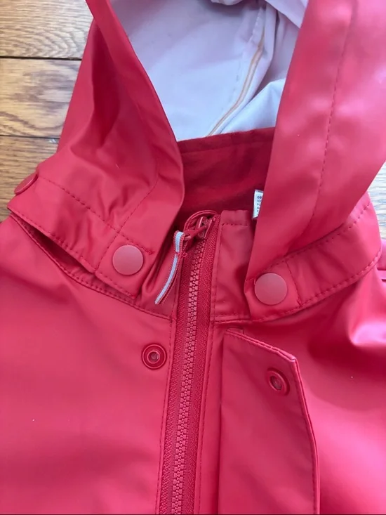 H&M Red Kids Hooded Raincoat with Reflective Accents - Picture 2 of 5